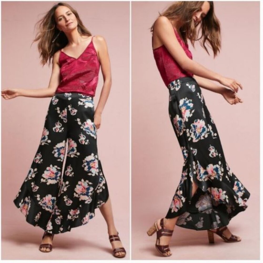Anthropologie Tansy Ruffled Trousers in Black Motif by Elevenses – Size 4 - Picture 3 of 6